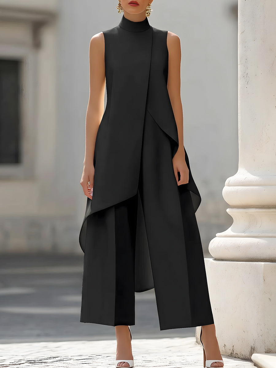 Ensemble top sans manches asymétrique superposé et pantalon large