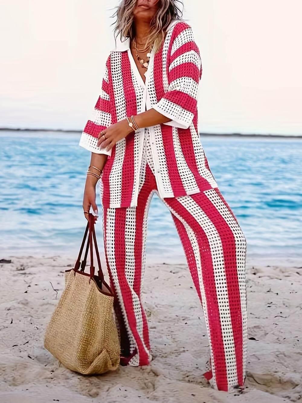 Ensemble chemise rayée et pantalon large Elara