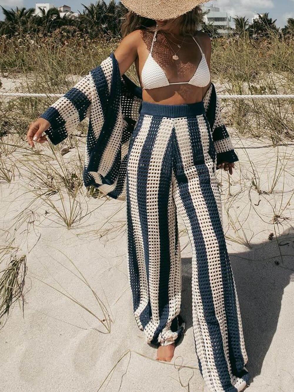 Ensemble chemise rayée et pantalon large Elara