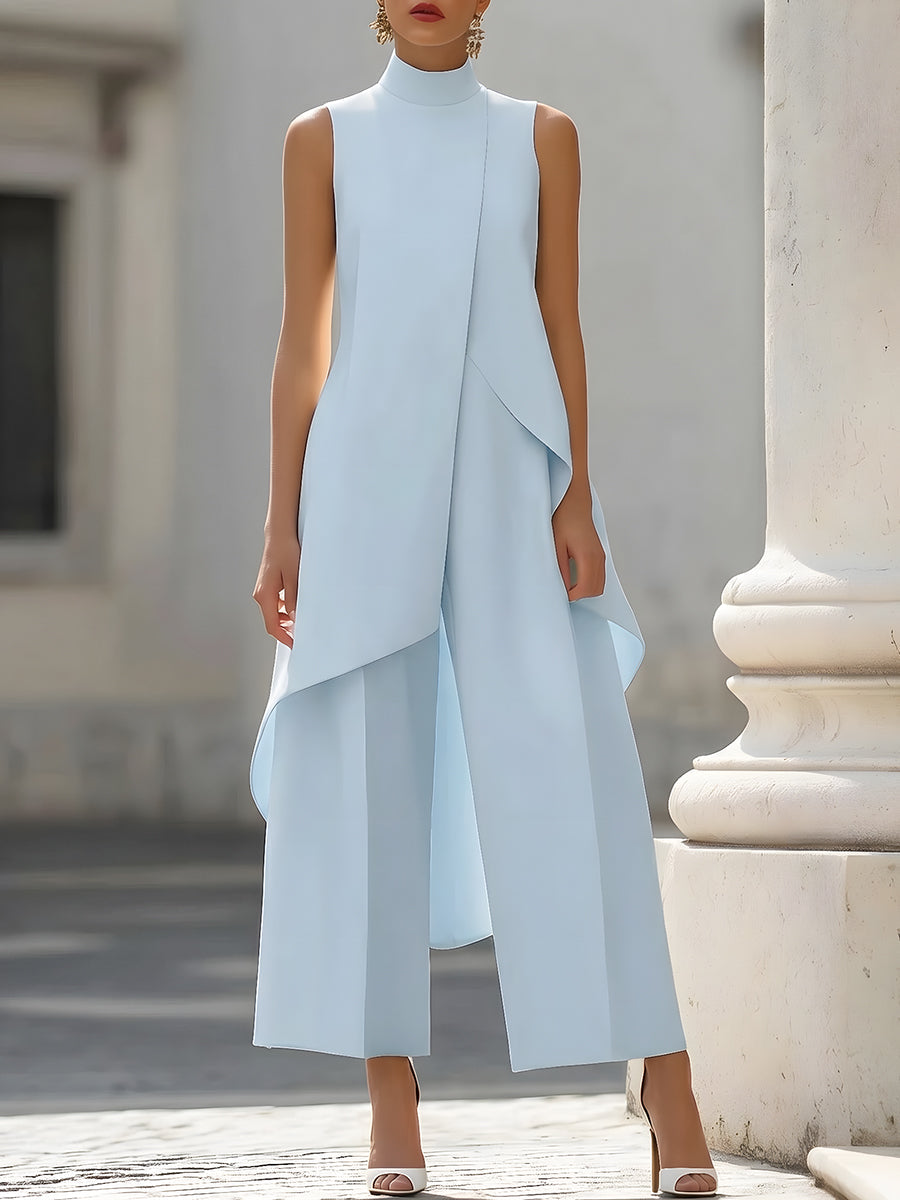 Ensemble top sans manches asymétrique superposé et pantalon large