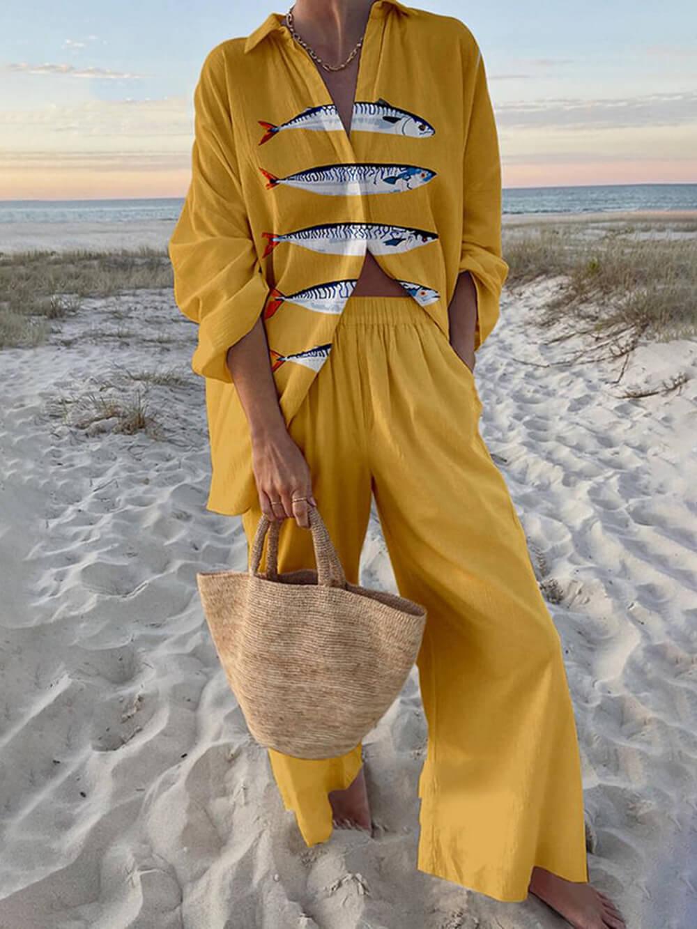 Ensemble chemise imprimée et pantalon à poches Junia Ocean