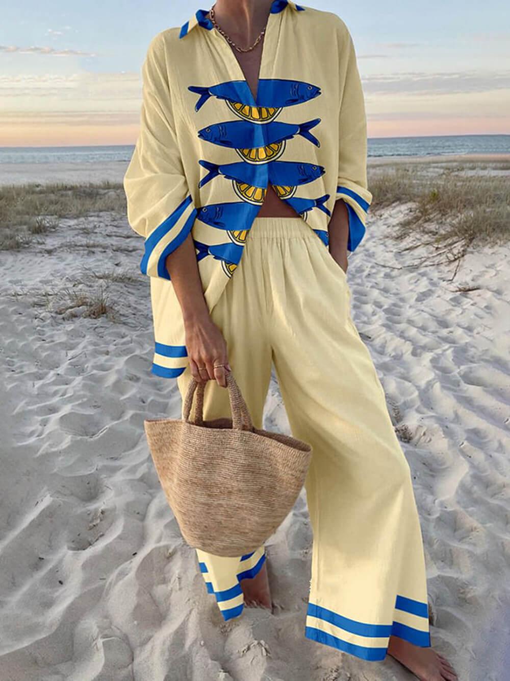 Ensemble chemise imprimée et pantalon à poches Junia Ocean