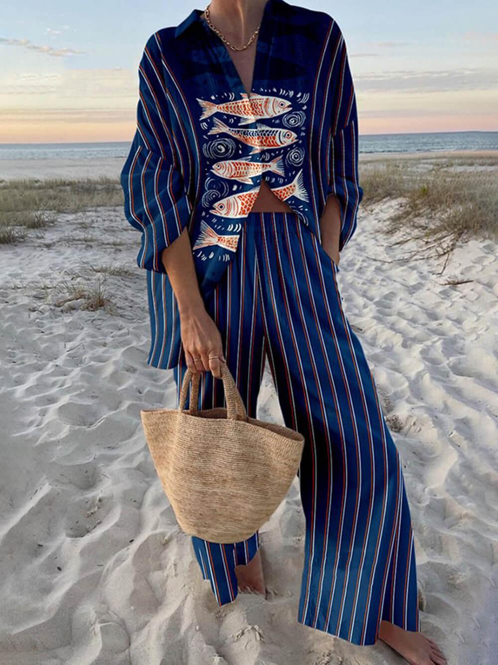 Ensemble chemise imprimée et pantalon à poches Junia Ocean