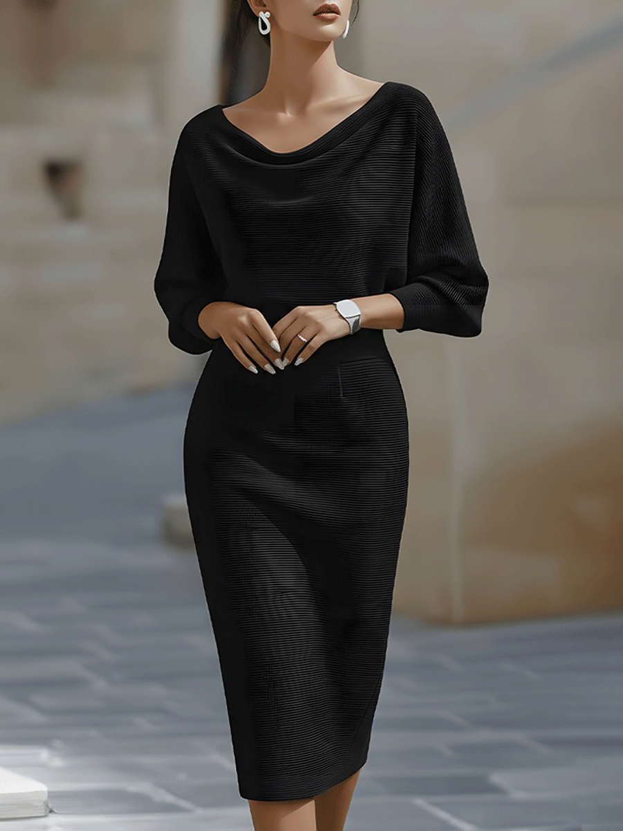 Robe midi drapée chauve-souris blanche