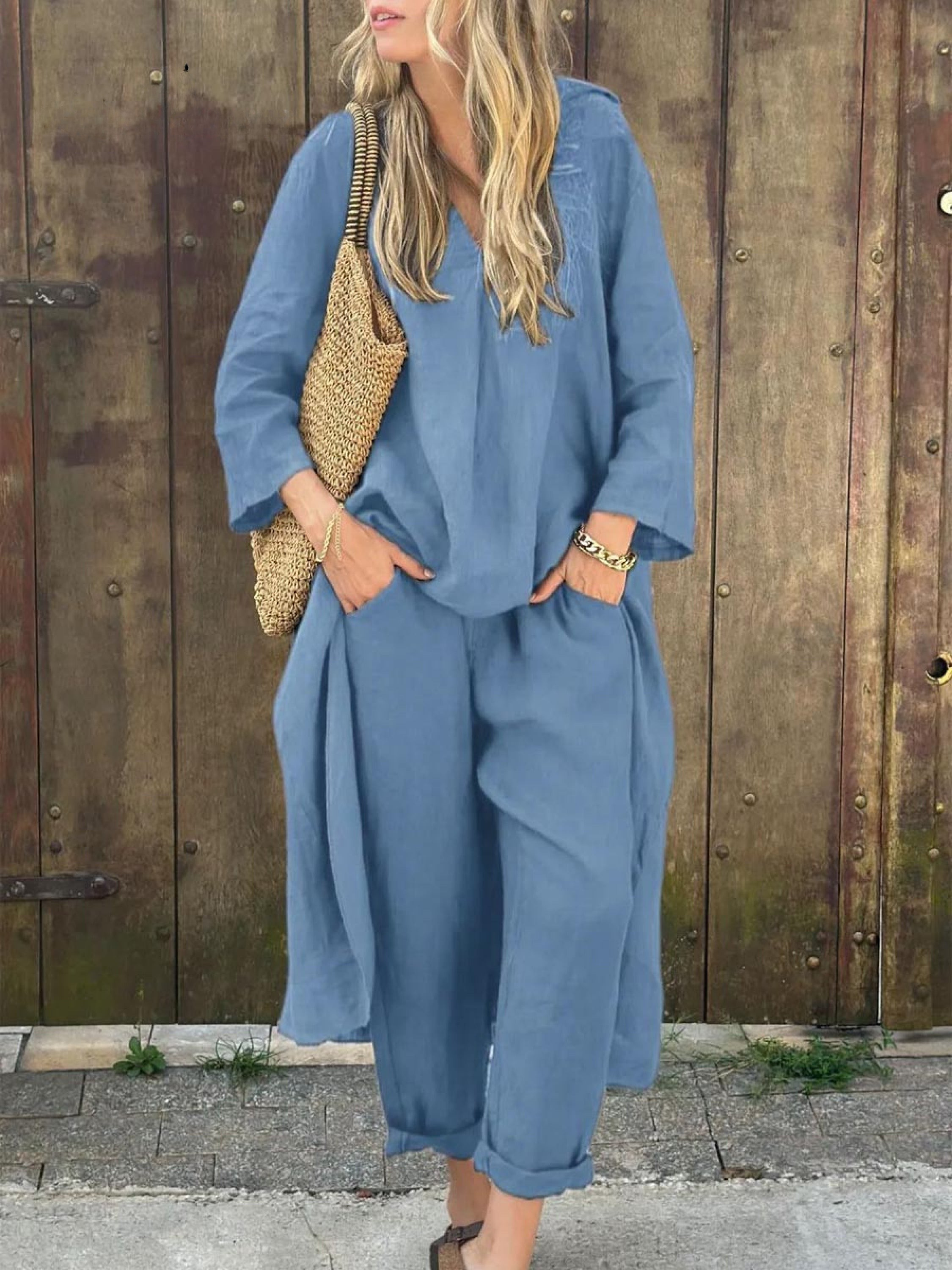 Ensemble haut à encolure en V et pantalon large Jenna
