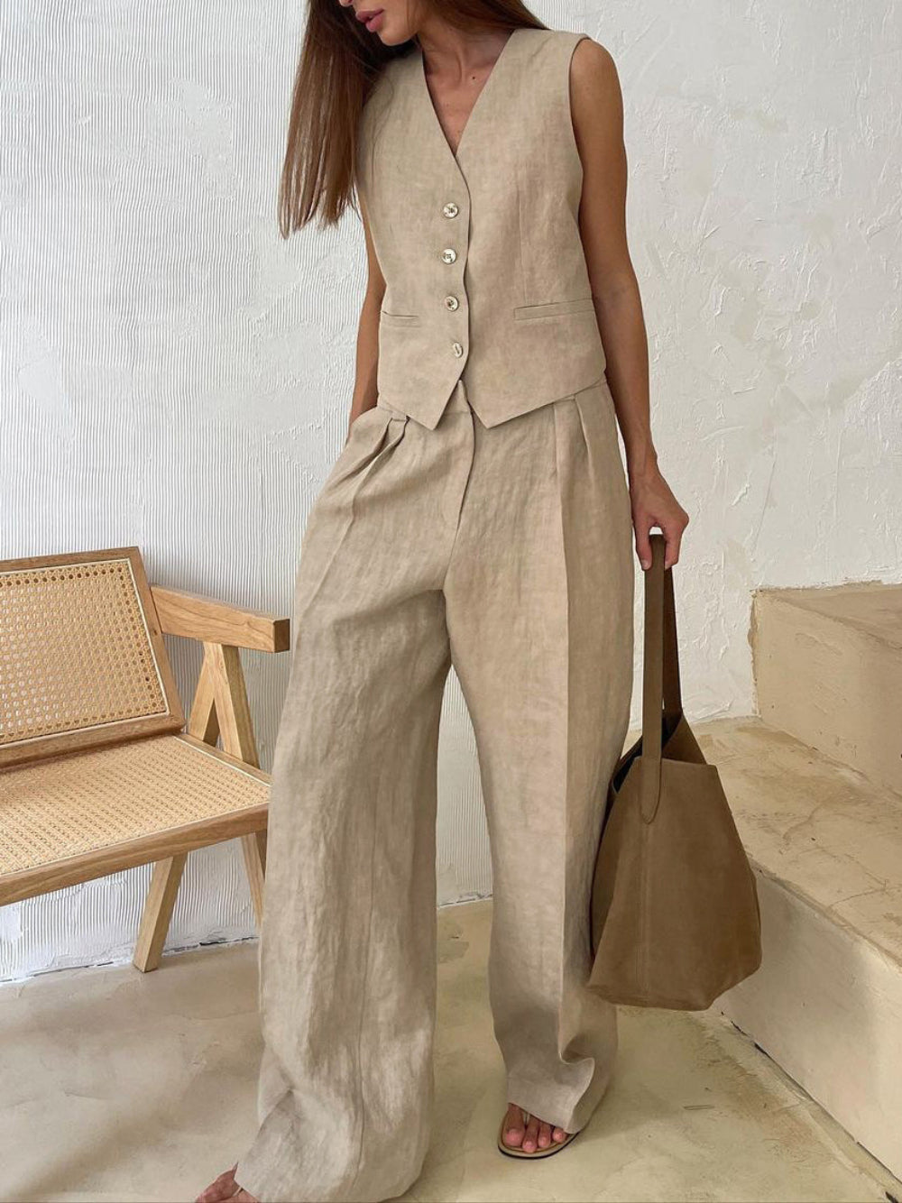 Ensemble pantalon plissé ample col en V Sarah