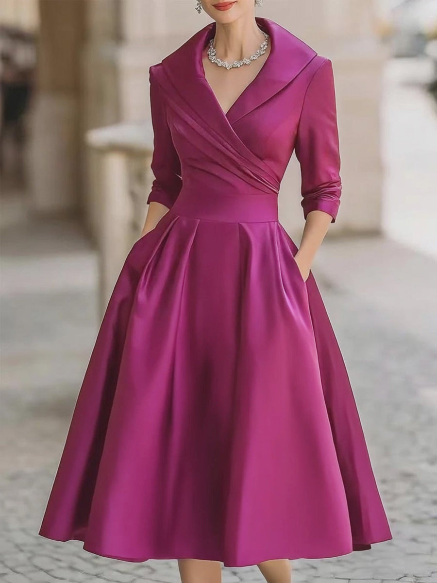 Robe midi en satin d'inspiration vintage à col drapé
