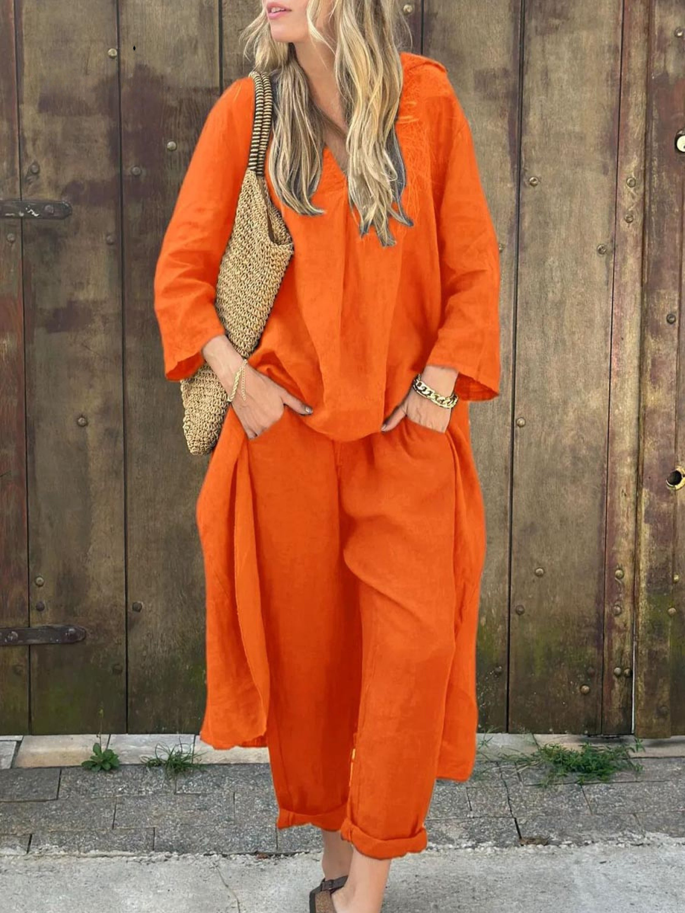Ensemble haut à encolure en V et pantalon large Jenna