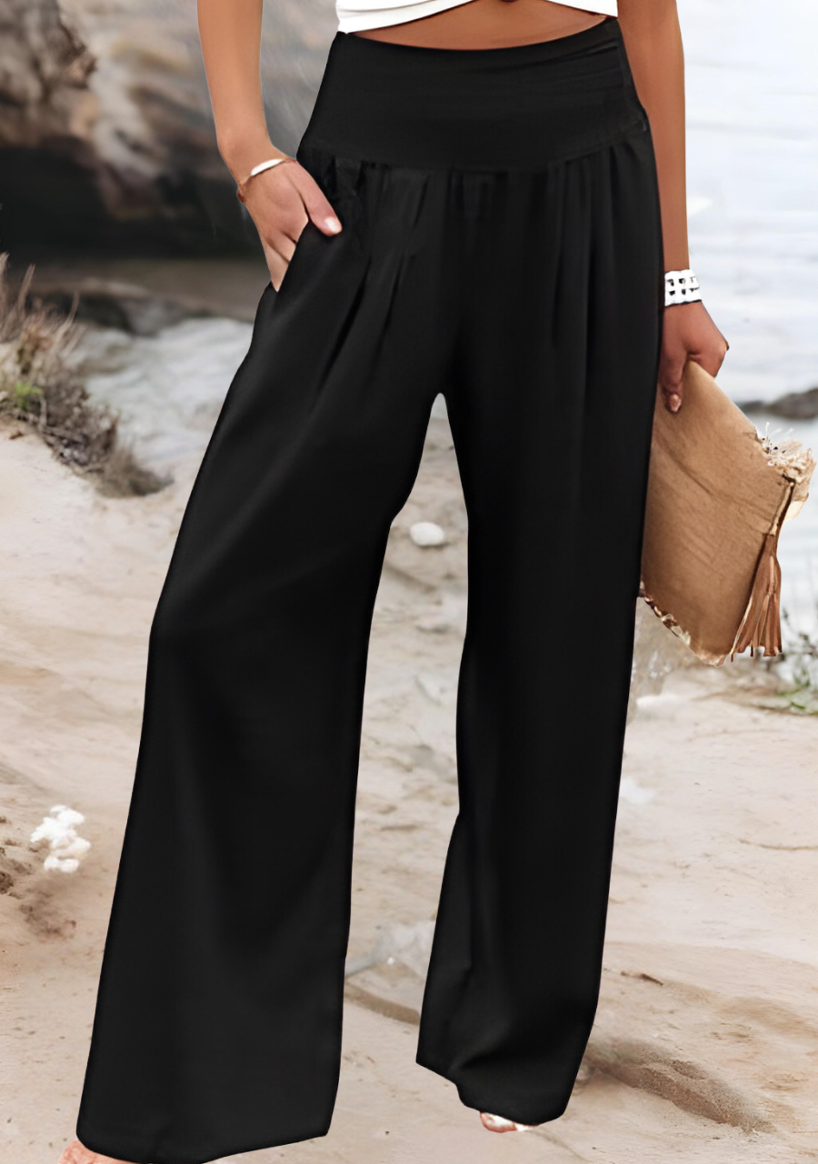 Deborah - Pantalon large à taille smockée