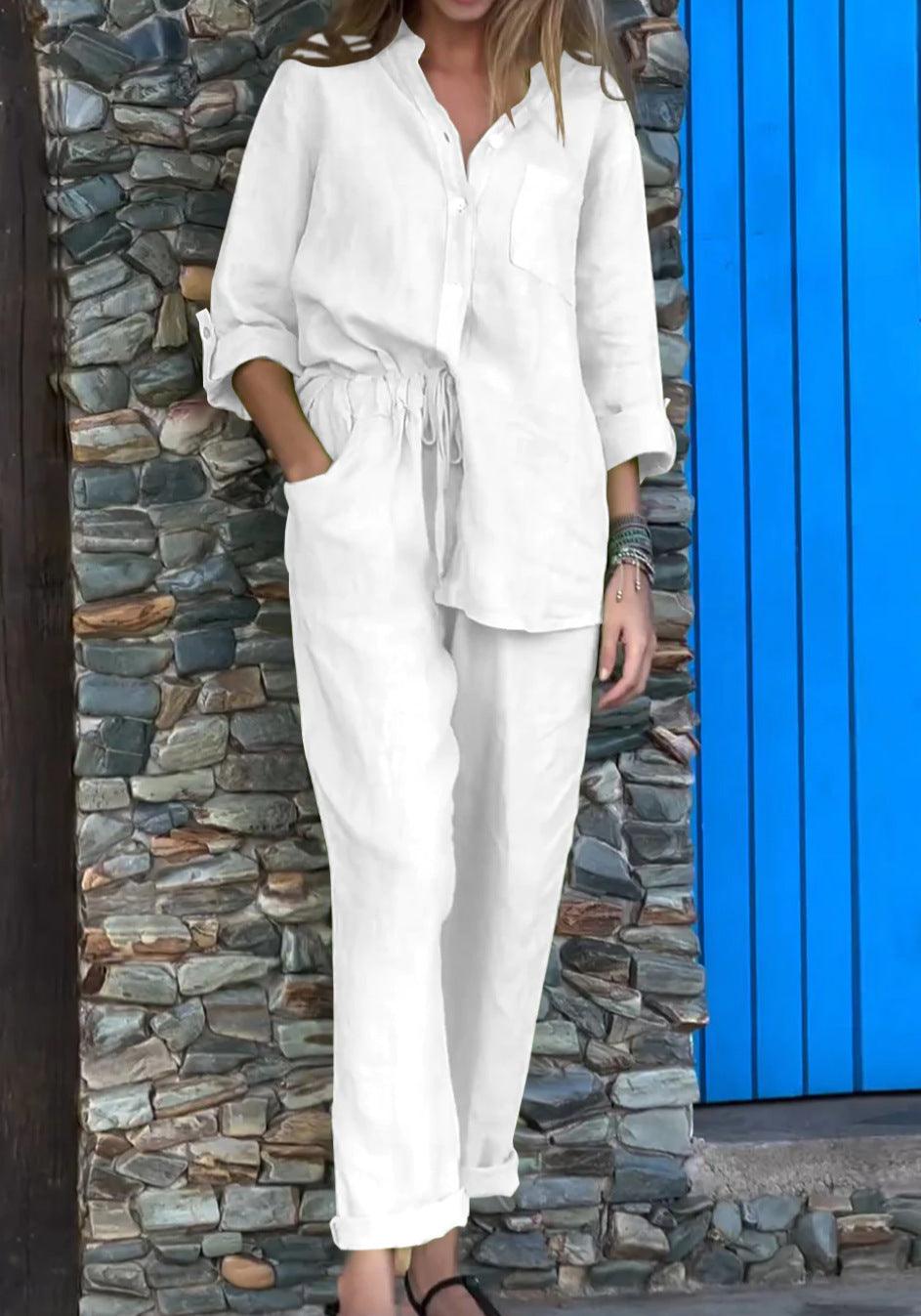 Ensemble chemise et pantalon Ivana à col en V