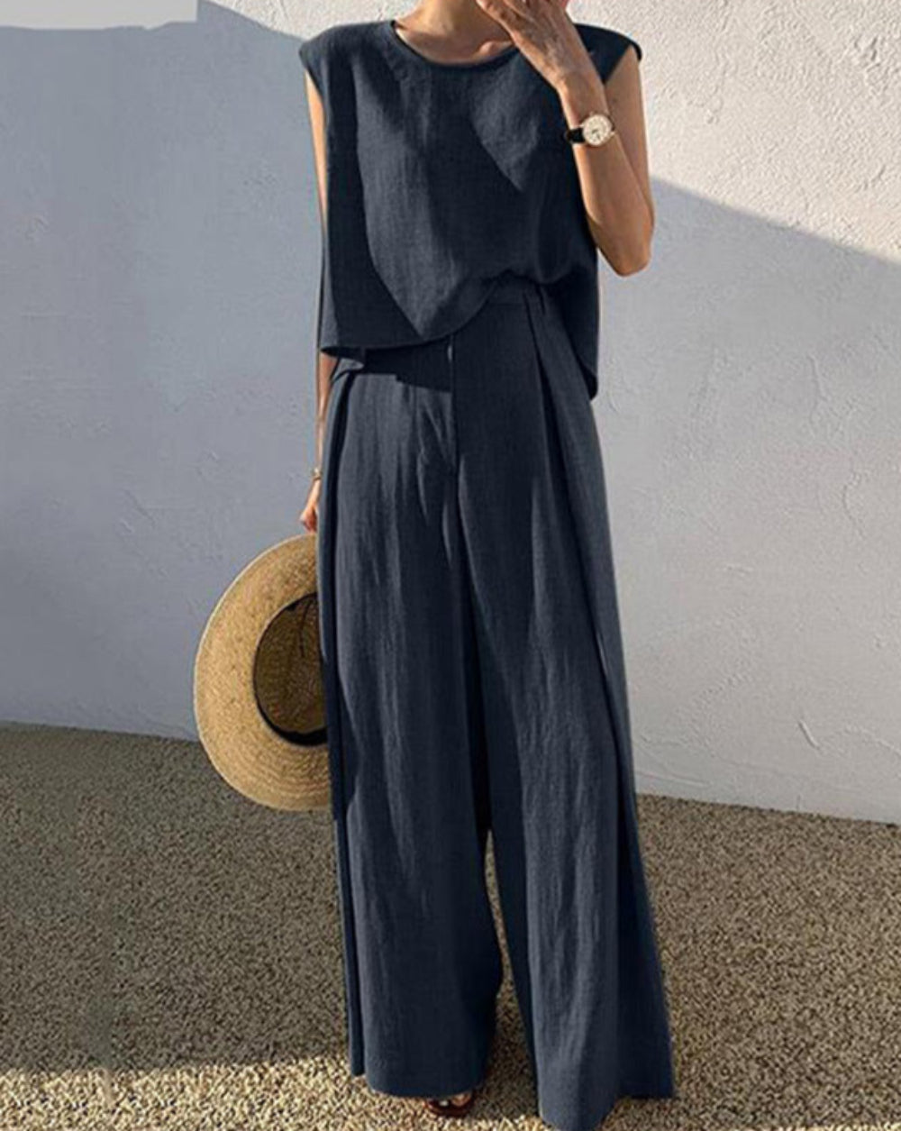 Ensemble de pantalon décontracté Angela en mélange de lin