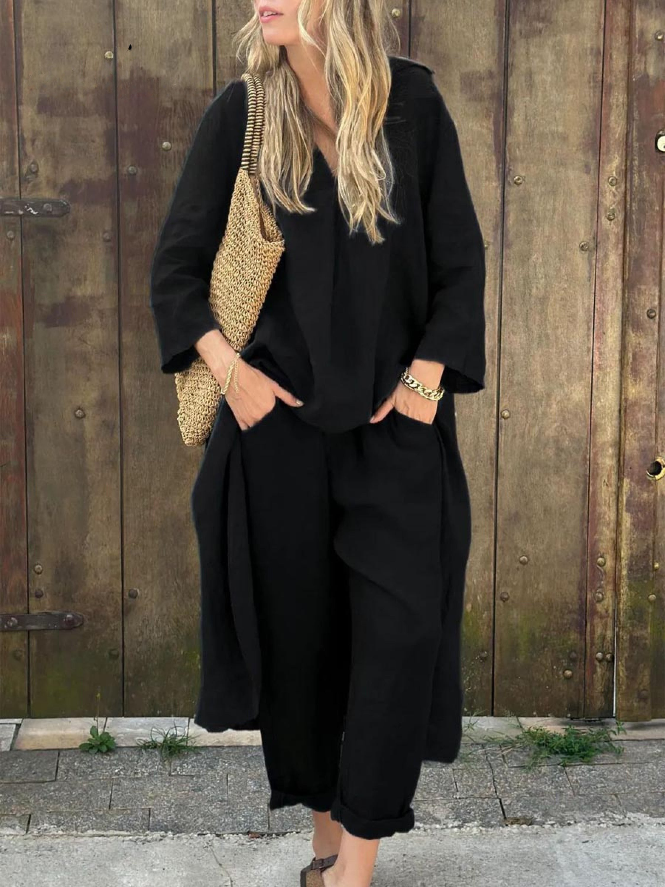 Ensemble haut à encolure en V et pantalon large Jenna