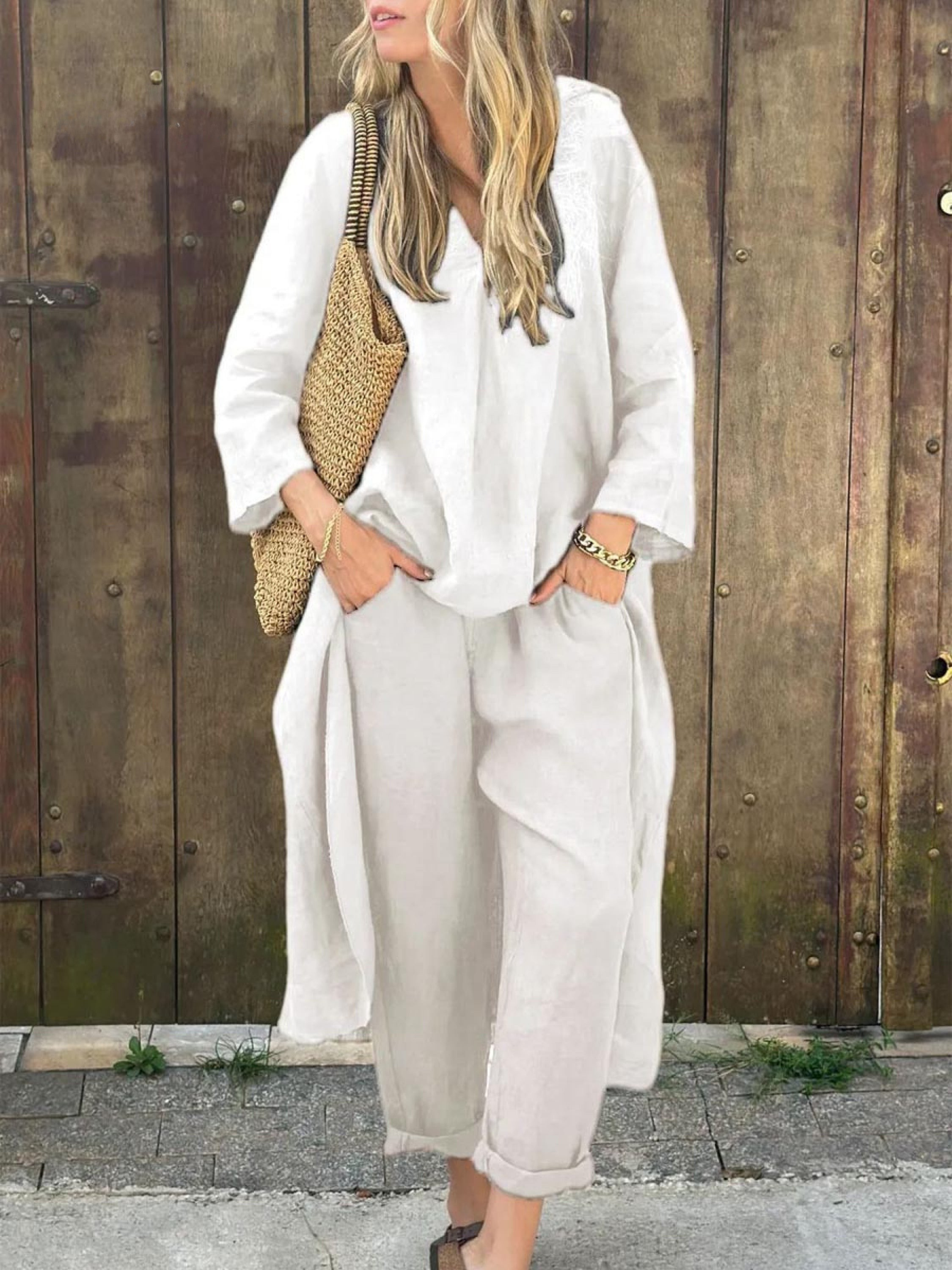 Ensemble haut à encolure en V et pantalon large Jenna