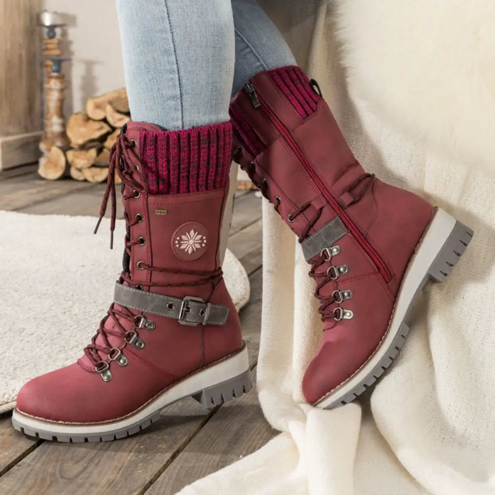 Bottes de neige montantes pour femme – Manchette en tricot et boucle – Semelle antidérapante