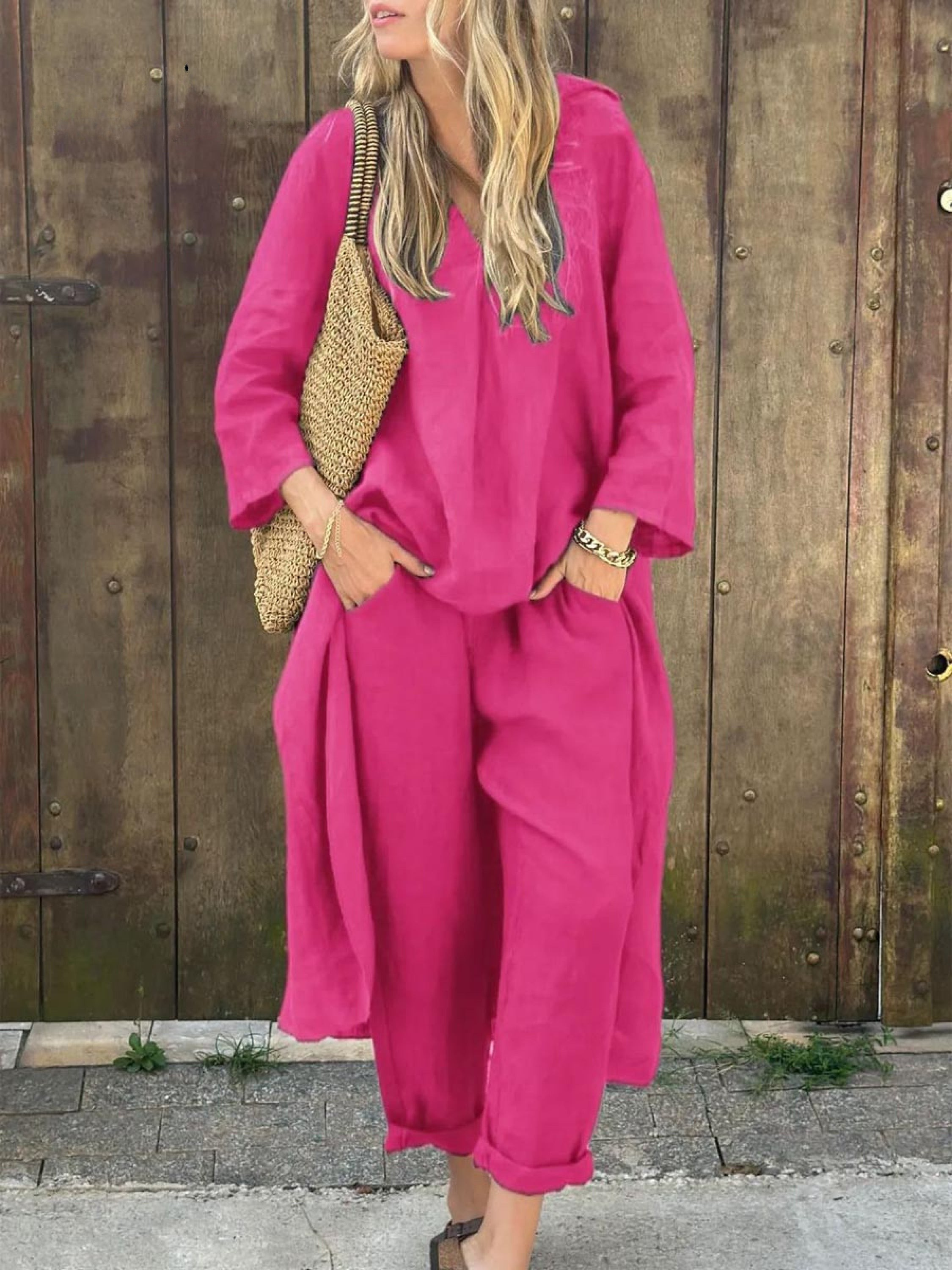 Ensemble haut à encolure en V et pantalon large Jenna