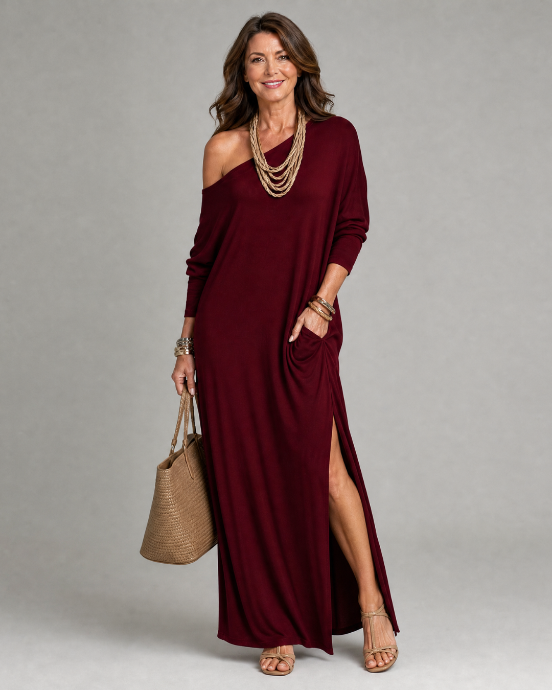 Asterelle | Robe midi fluide à fente latérale et une épaule