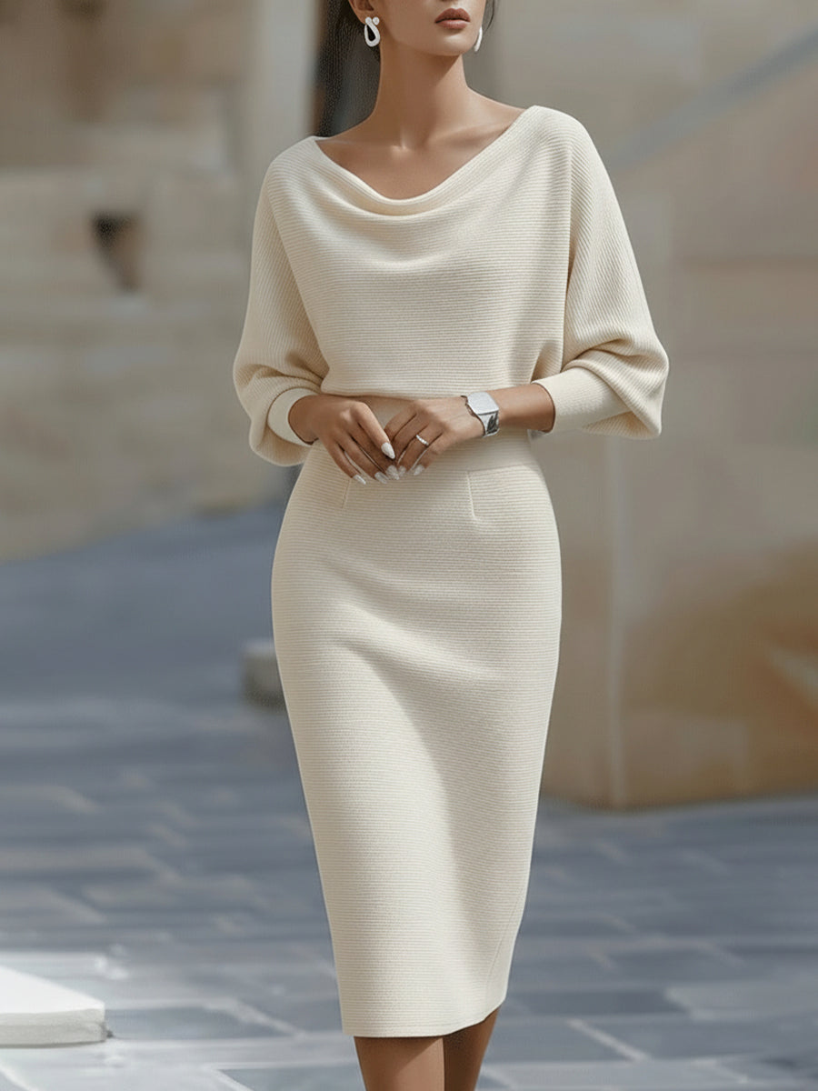 Robe midi drapée chauve-souris blanche
