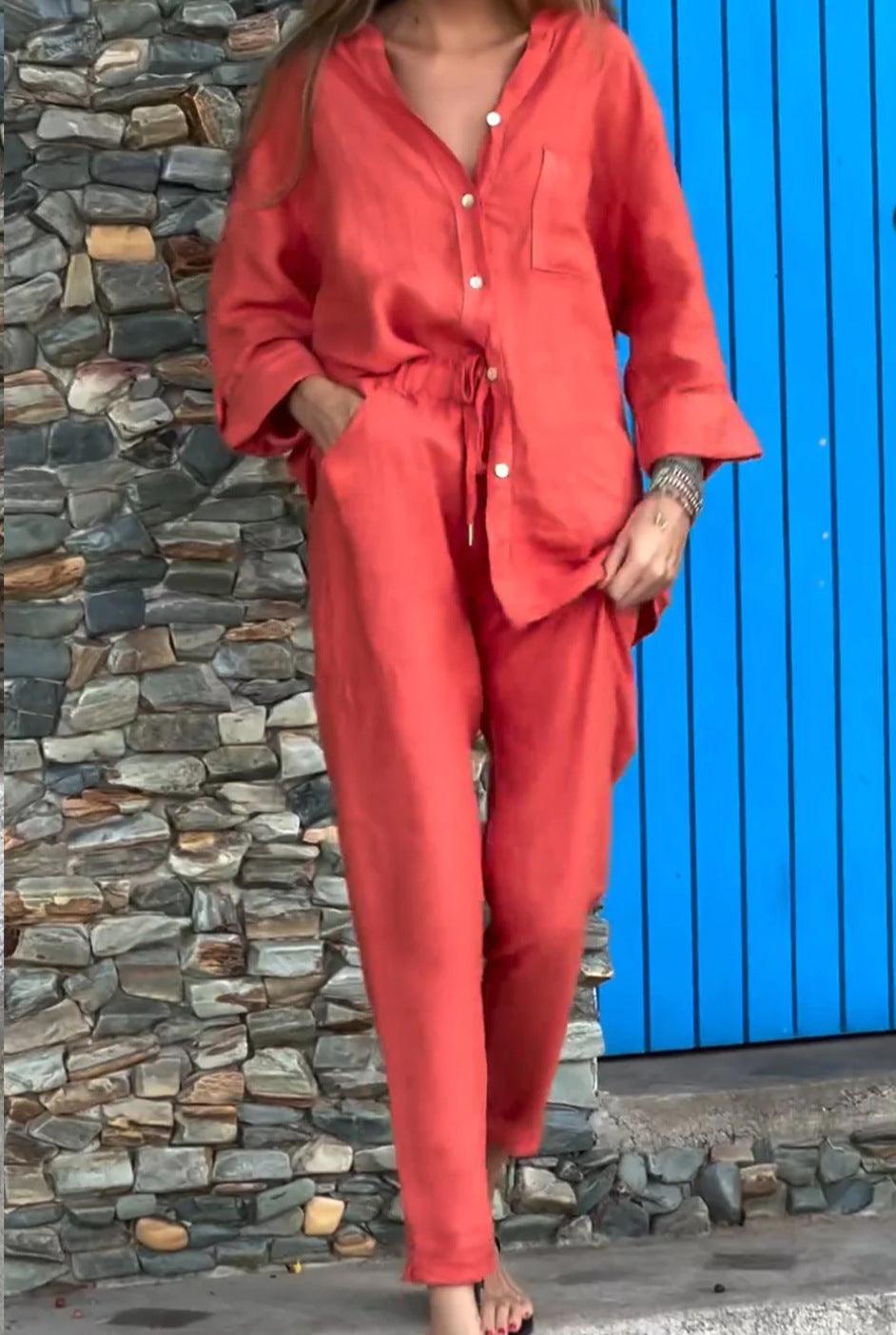 Ensemble chemise et pantalon Ivana à col en V
