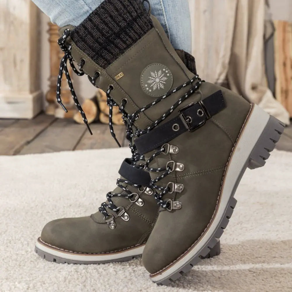 Bottes de neige montantes pour femme – Manchette en tricot et boucle – Semelle antidérapante