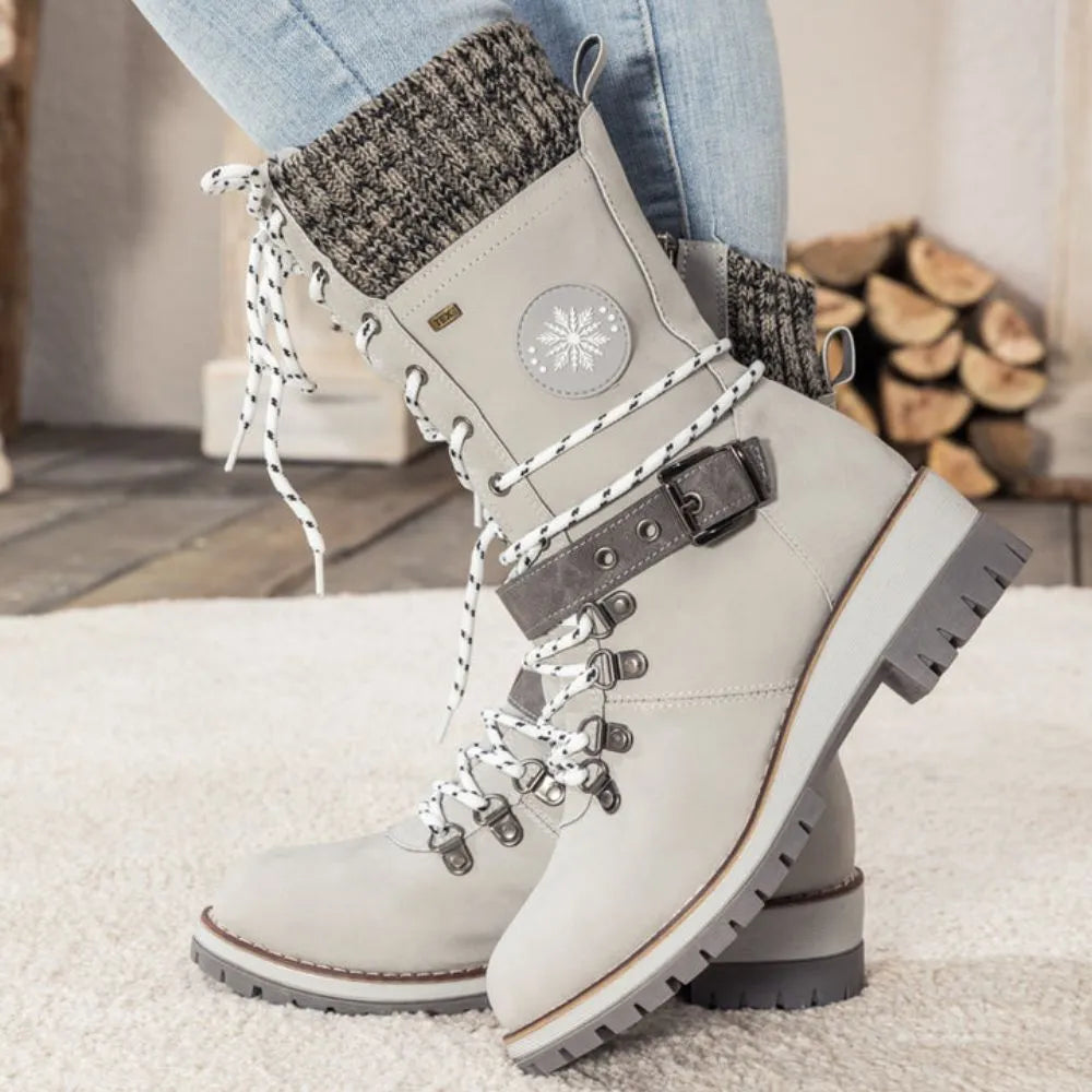 Bottes de neige montantes pour femme – Manchette en tricot et boucle – Semelle antidérapante