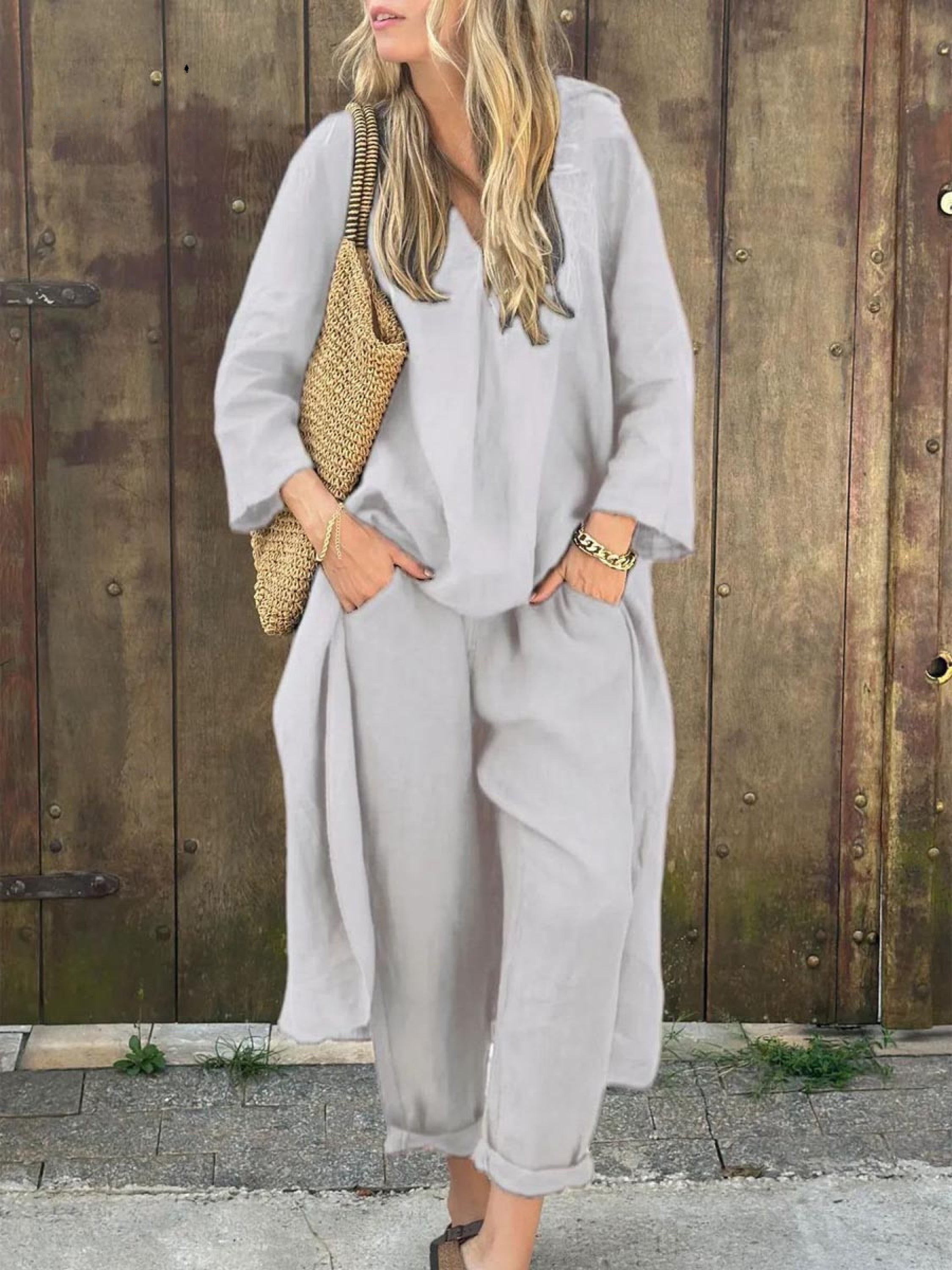 Ensemble haut à encolure en V et pantalon large Jenna