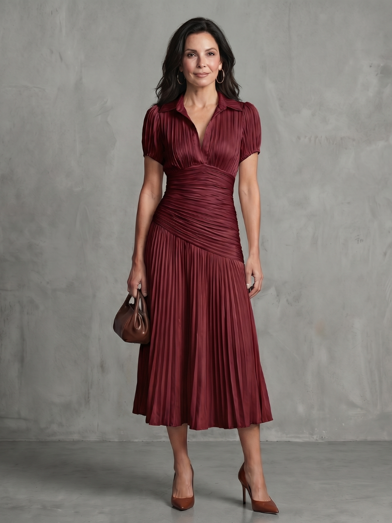 Theodora | Robe Midi Plissée à Rayures