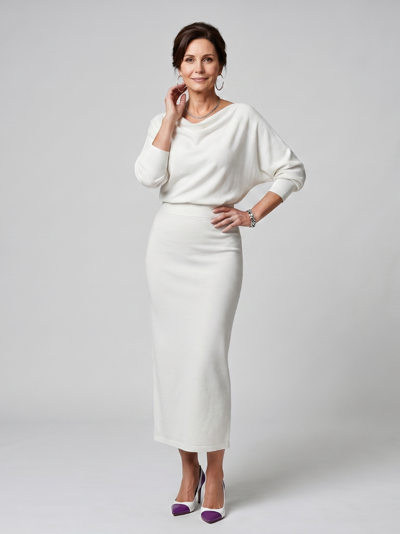 Romy | Robe mi-longue à jupe ajustée et décolleté drapé