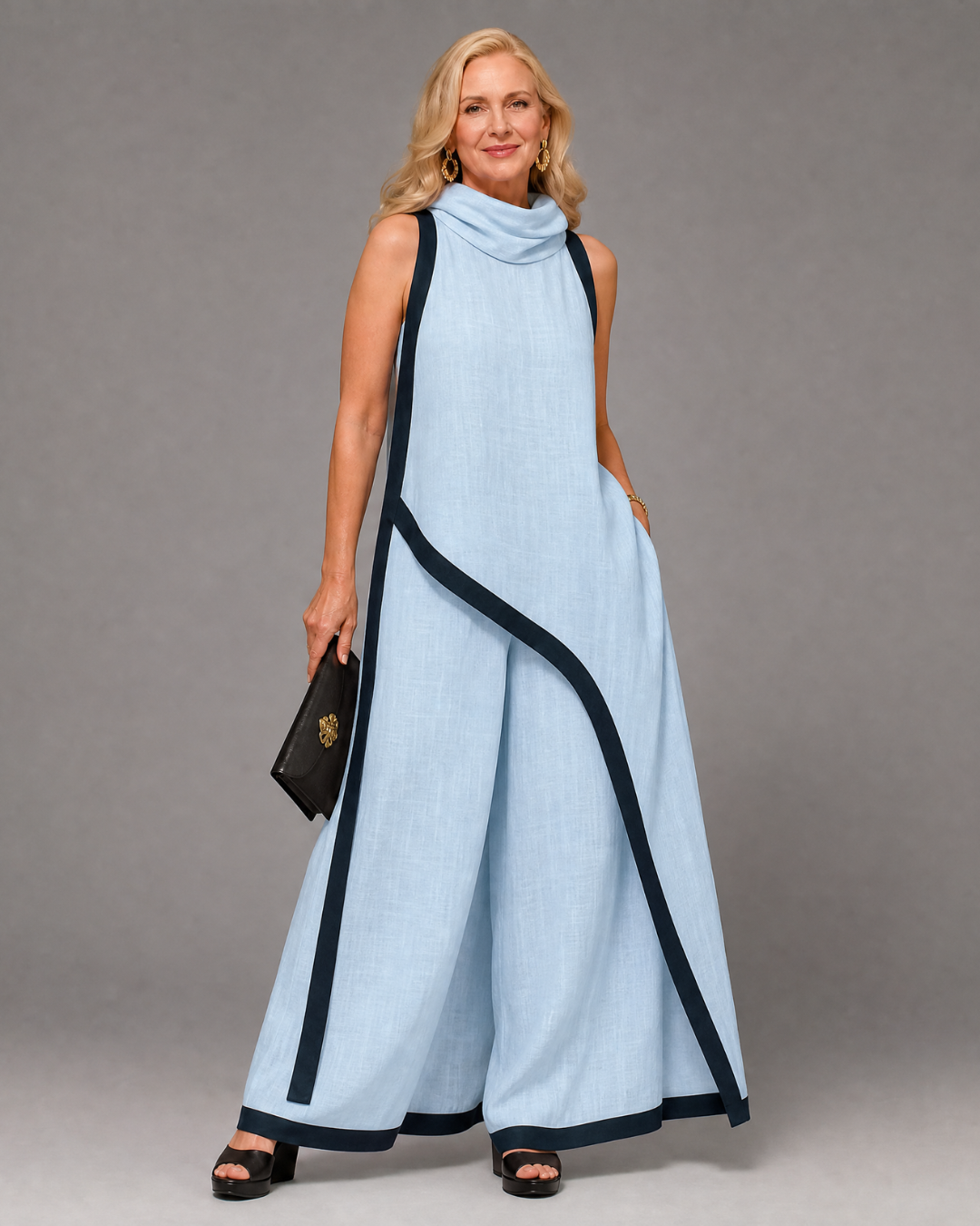 Valthera | Ensemble top sans manches superposé à bordure contrastante et pantalon large
