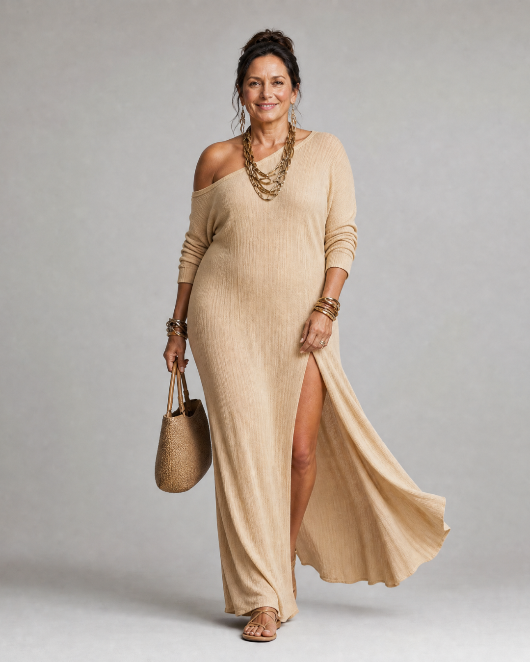 Asterelle | Robe midi fluide à fente latérale et une épaule