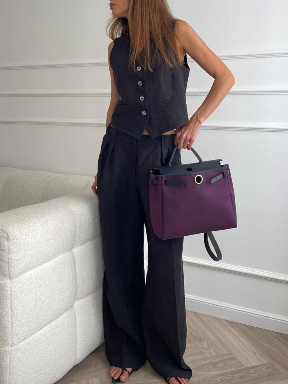 Ensemble pantalon plissé ample col en V Sarah