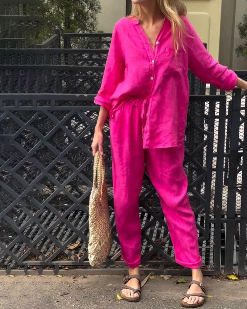 Ensemble chemise et pantalon Ivana à col en V