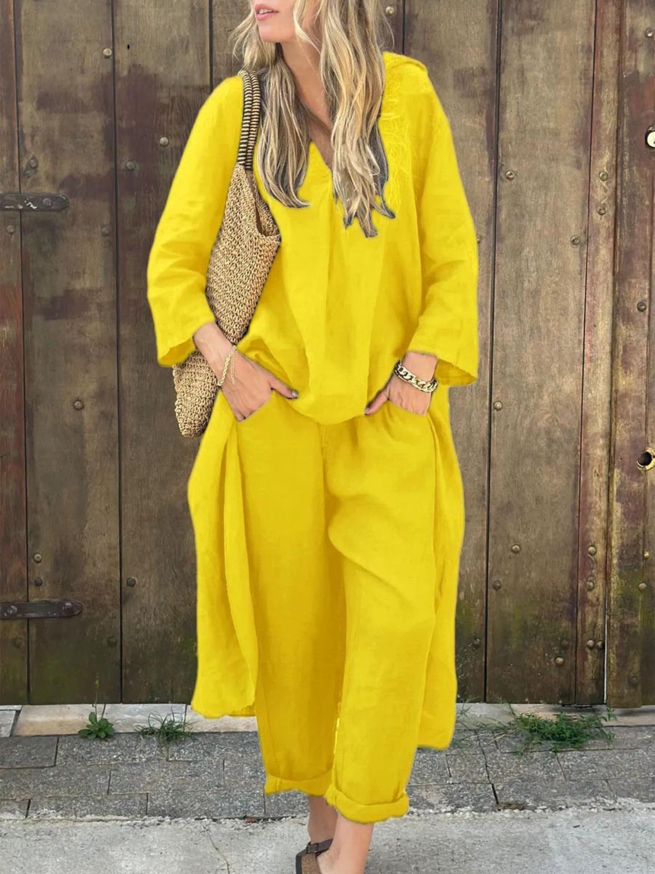 Ensemble haut à encolure en V et pantalon large Jenna