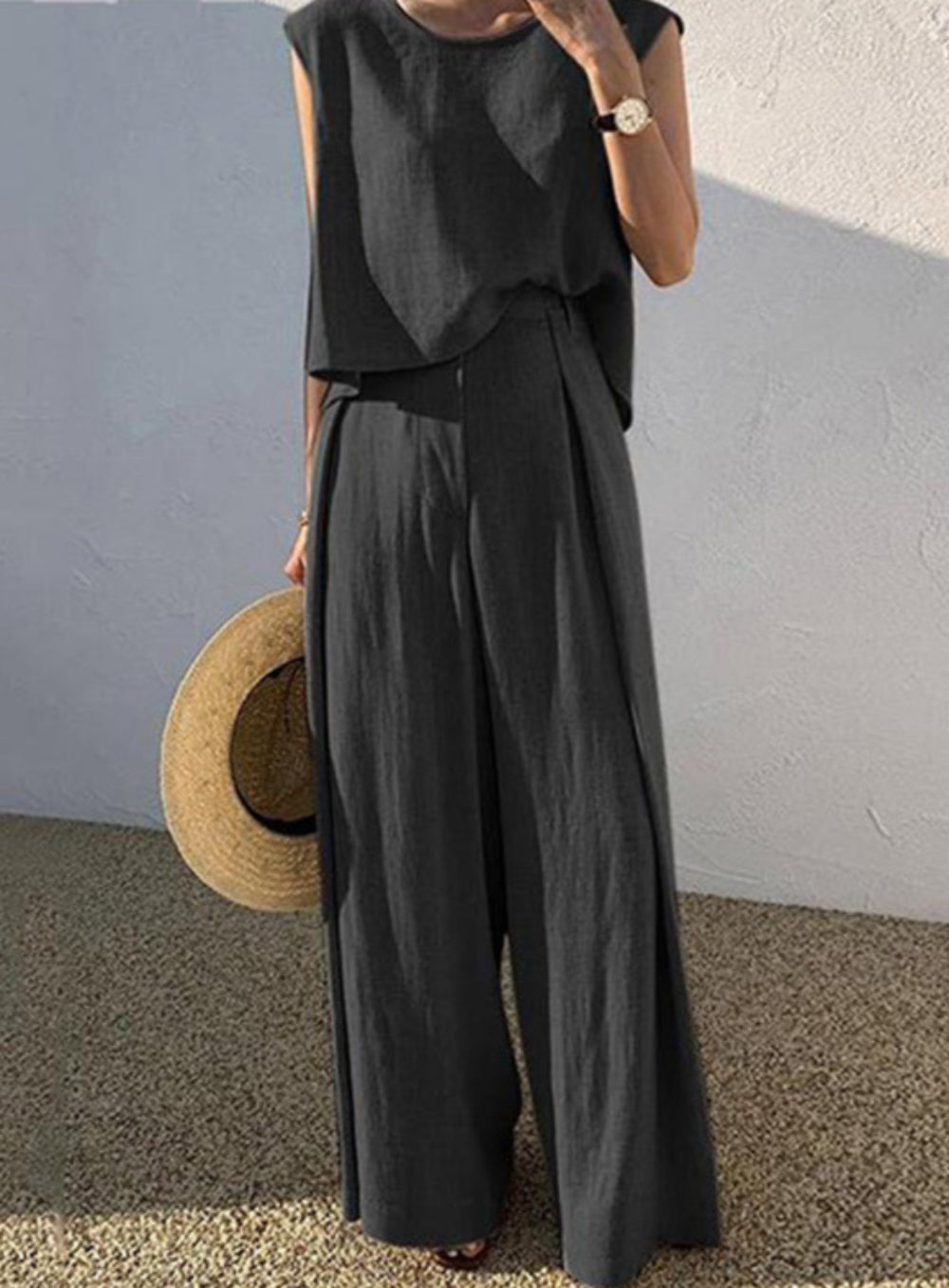Ensemble de pantalon décontracté Angela en mélange de lin