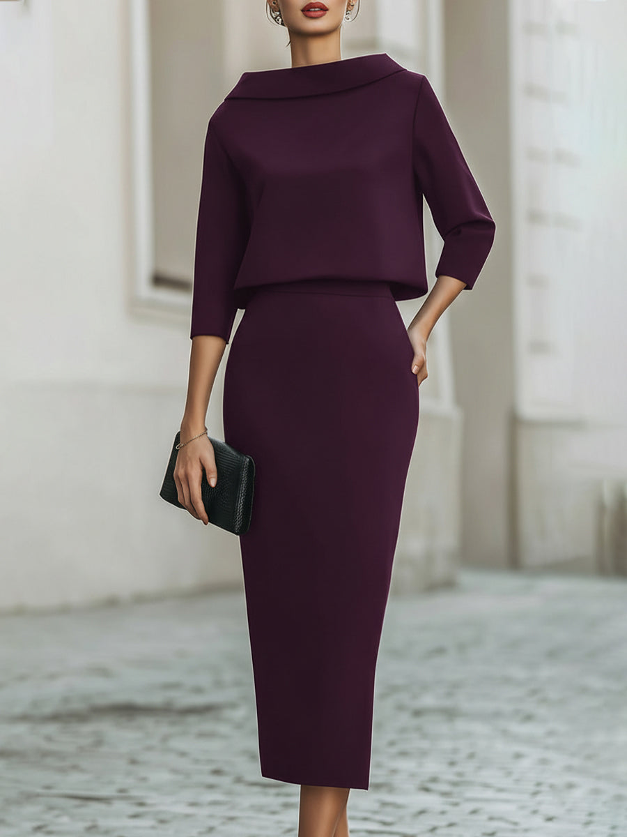 Ensemble haut col bateau et jupe midi