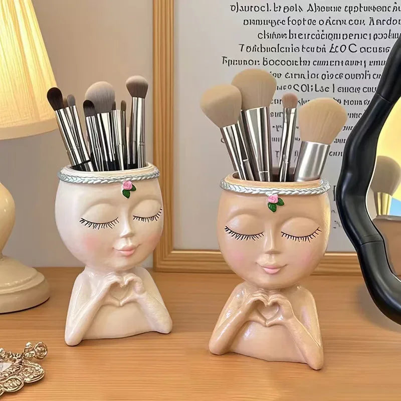 Support de Pinceaux Maquillage Rose Poudré
