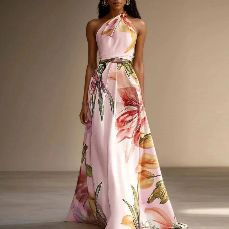 Liora – Robe longue fleurie à encolure dos-nu