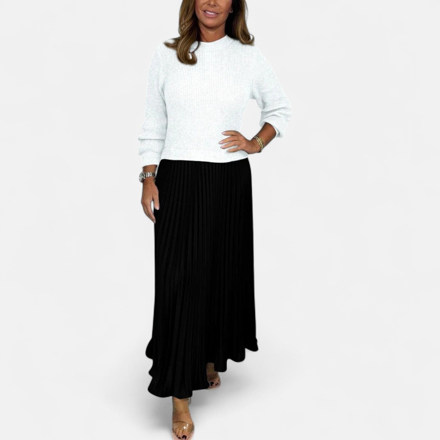 Claudia - Robe longue avec pull et jupe plissée