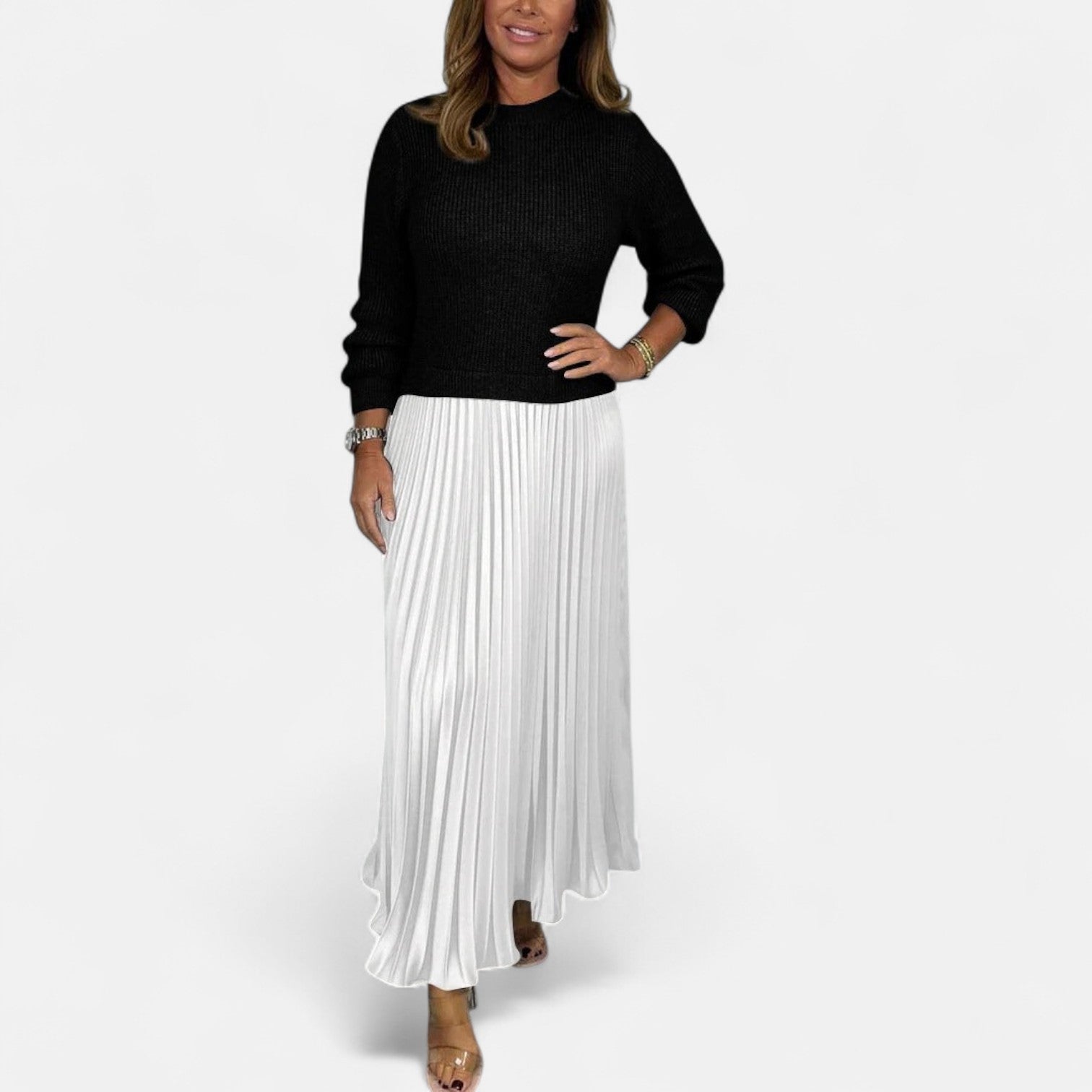 Claudia - Robe longue avec pull et jupe plissée