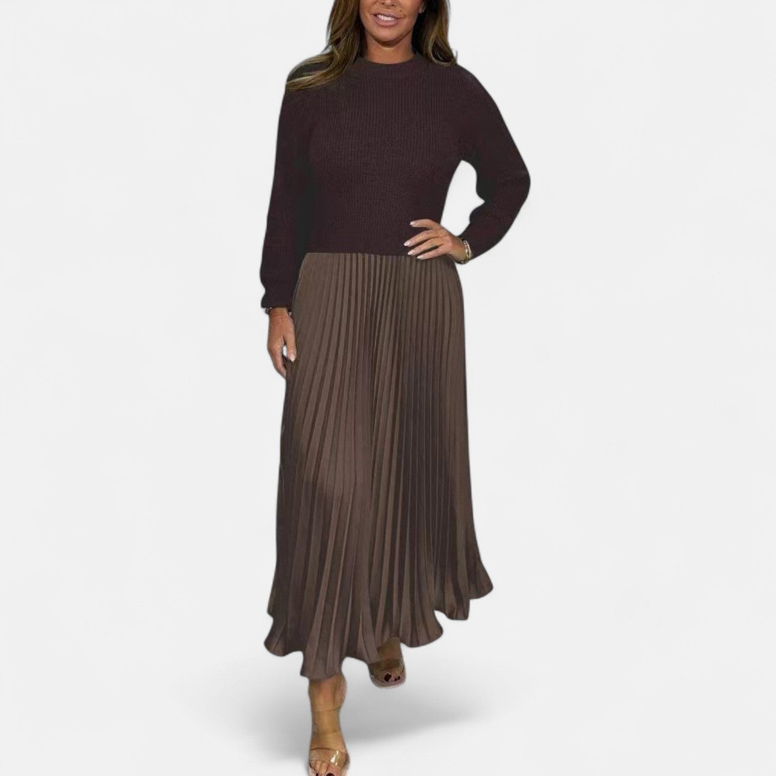 Claudia - Robe longue avec pull et jupe plissée
