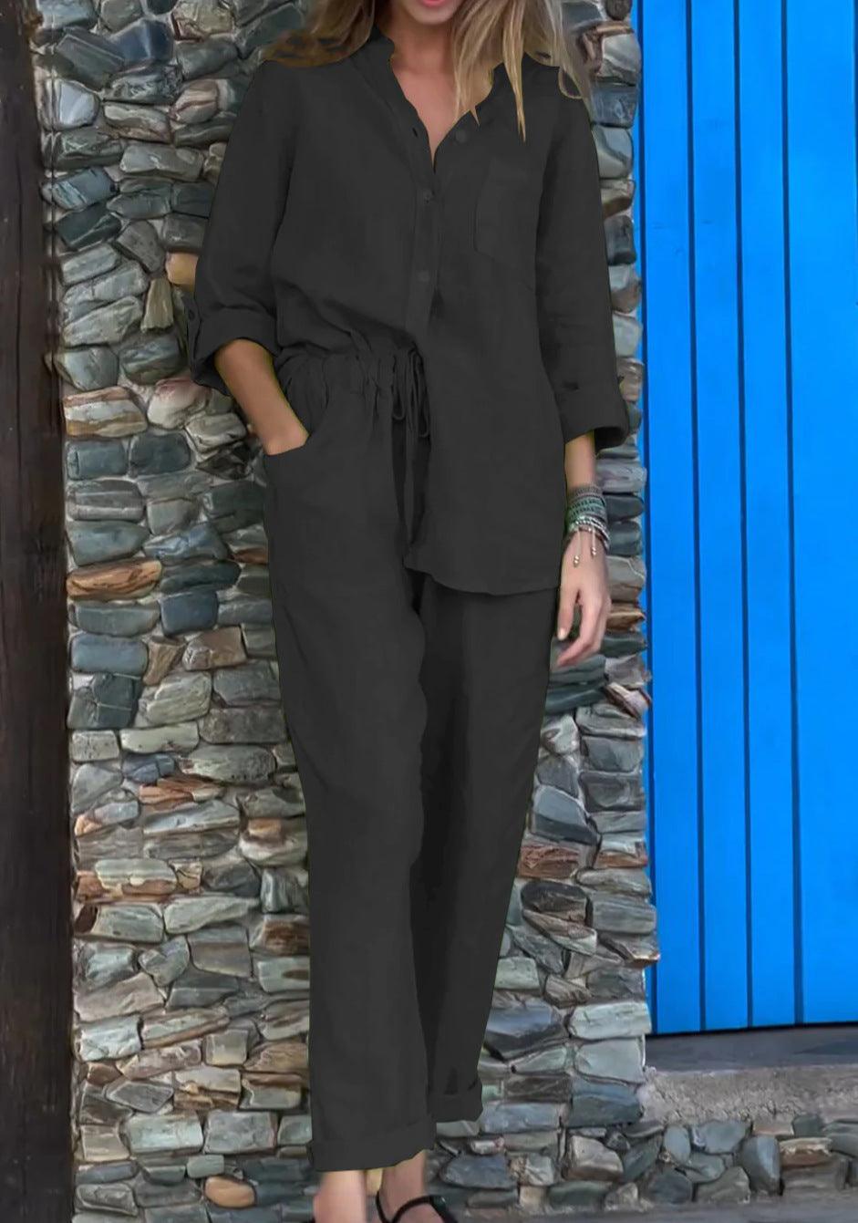 Ensemble chemise et pantalon Ivana à col en V