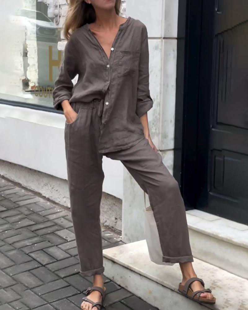Ensemble chemise et pantalon Ivana à col en V