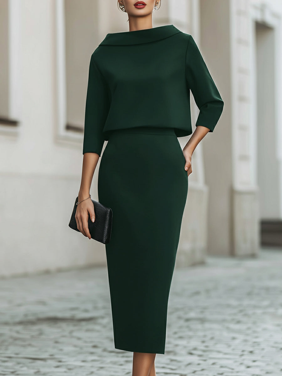 Ensemble haut col bateau et jupe midi