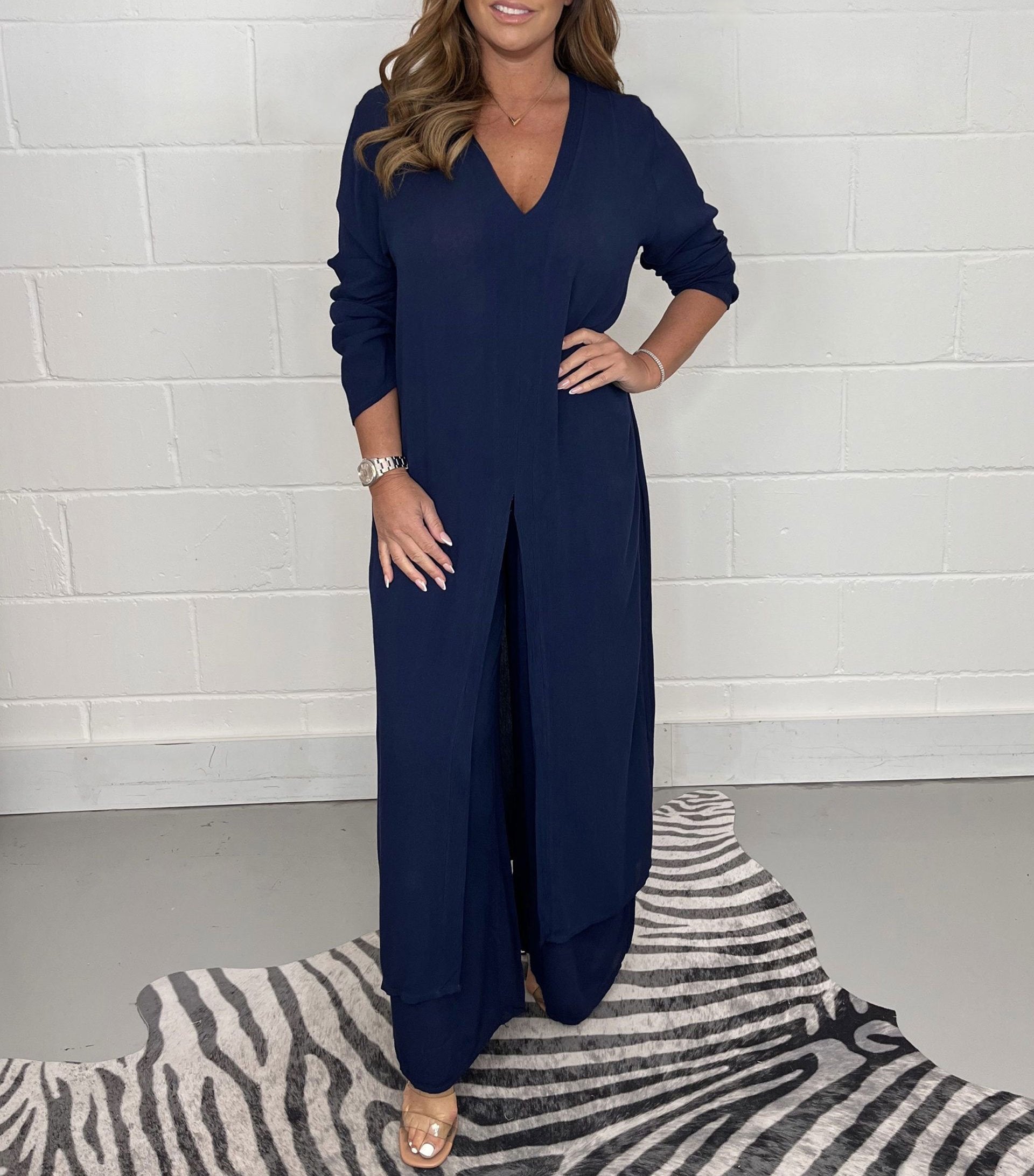Ensemble haut long décontracté et pantalon assorti Lany