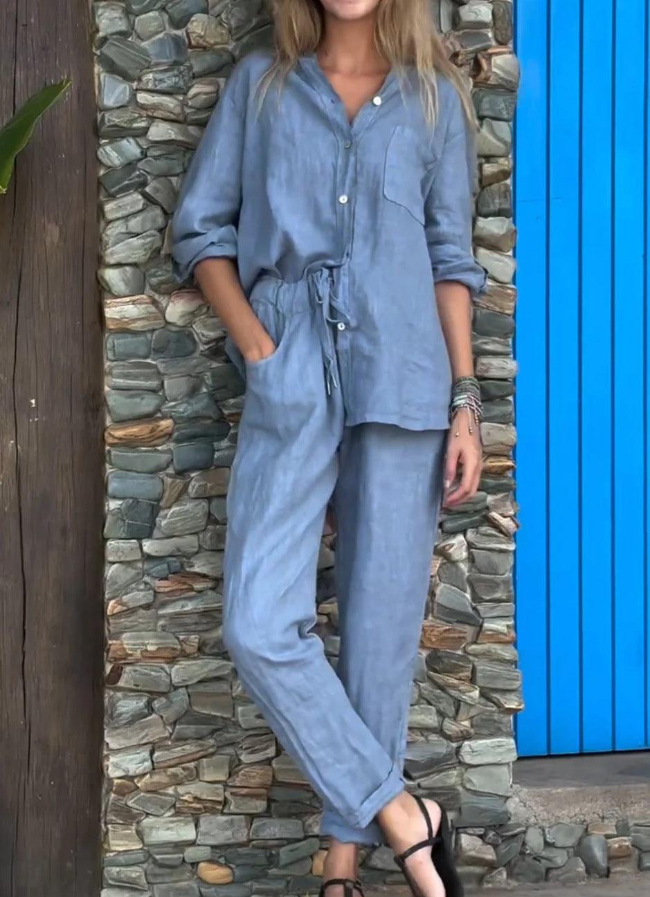 Ensemble chemise et pantalon Ivana à col en V