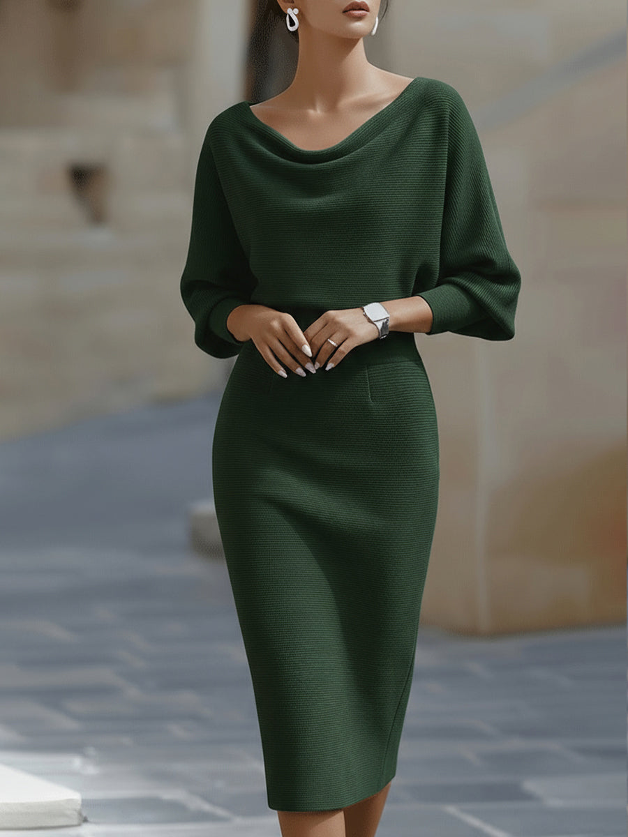 Robe midi drapée chauve-souris blanche