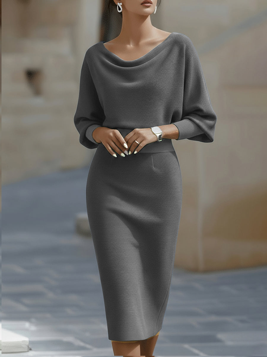 Robe midi drapée chauve-souris blanche