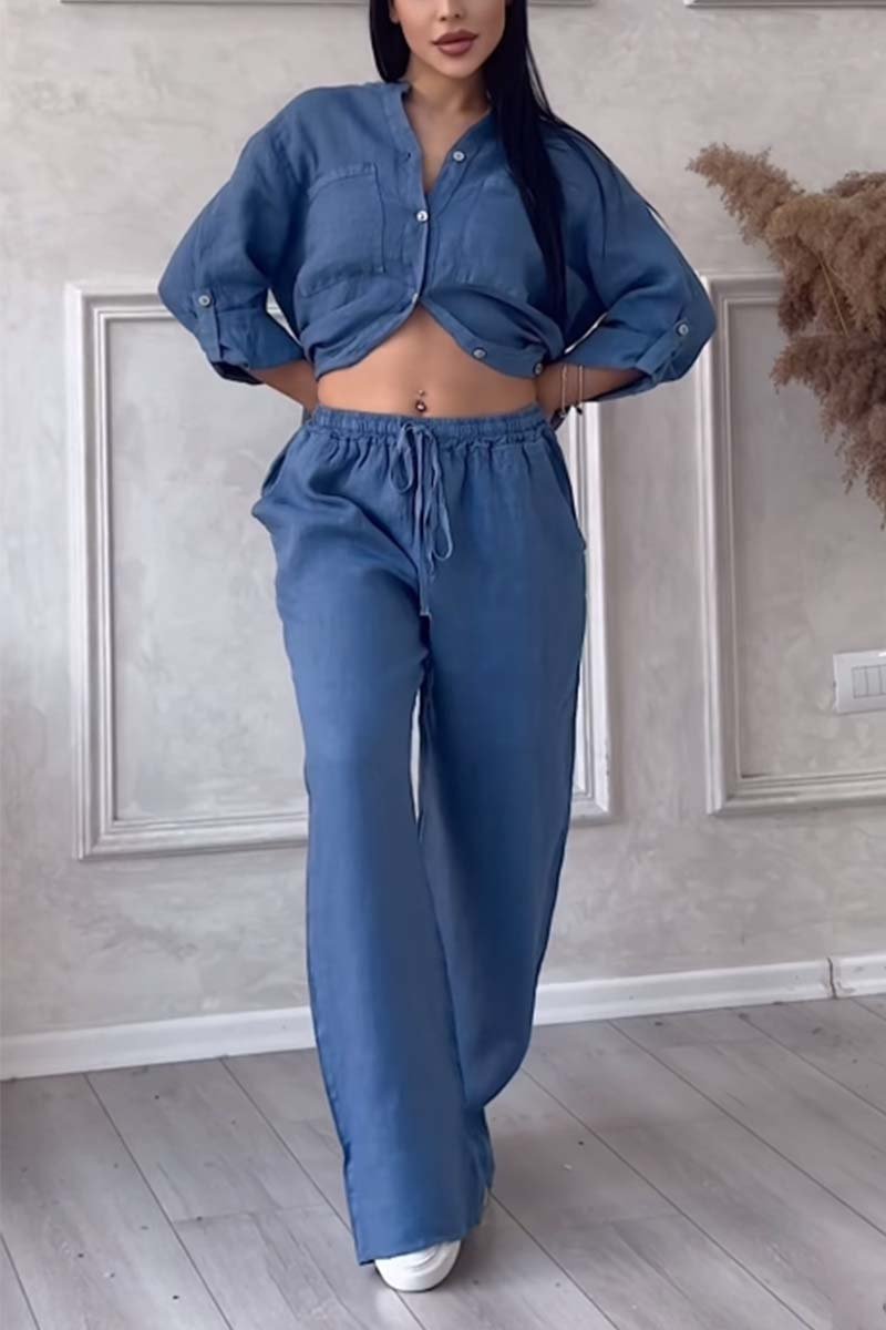Ensemble pantalon en coton et lin décontracté Lara