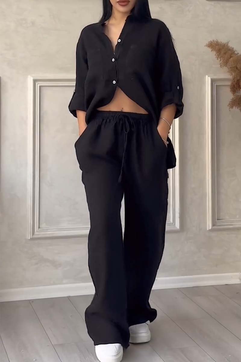 Ensemble pantalon en coton et lin décontracté Lara