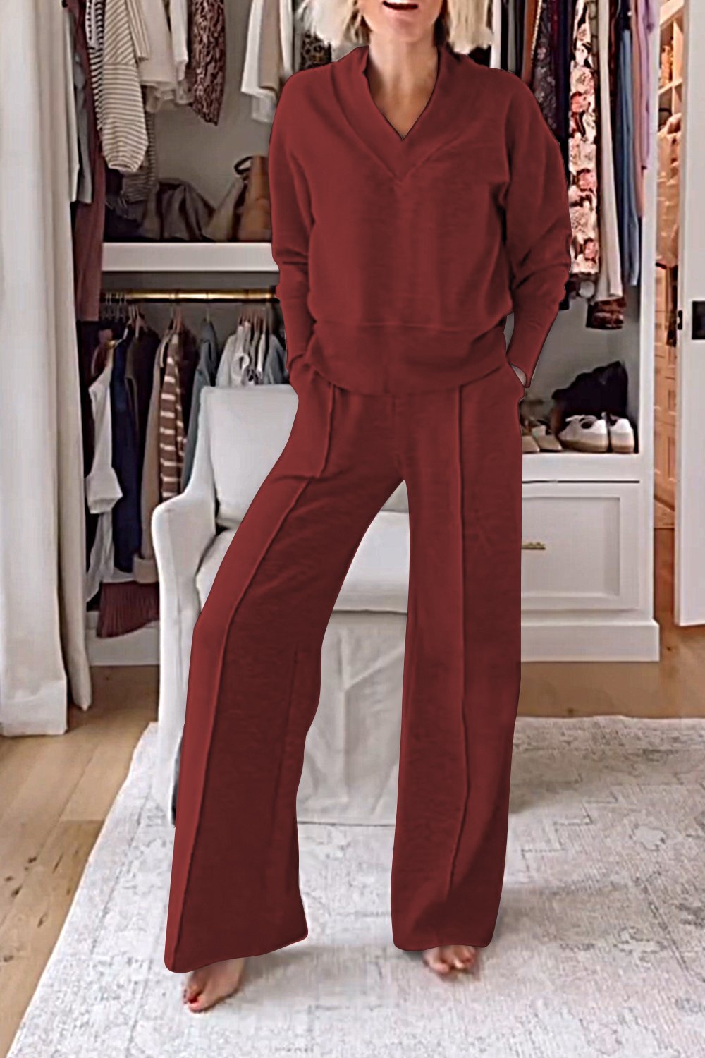 Ensemble haut col V et pantalon Lyric