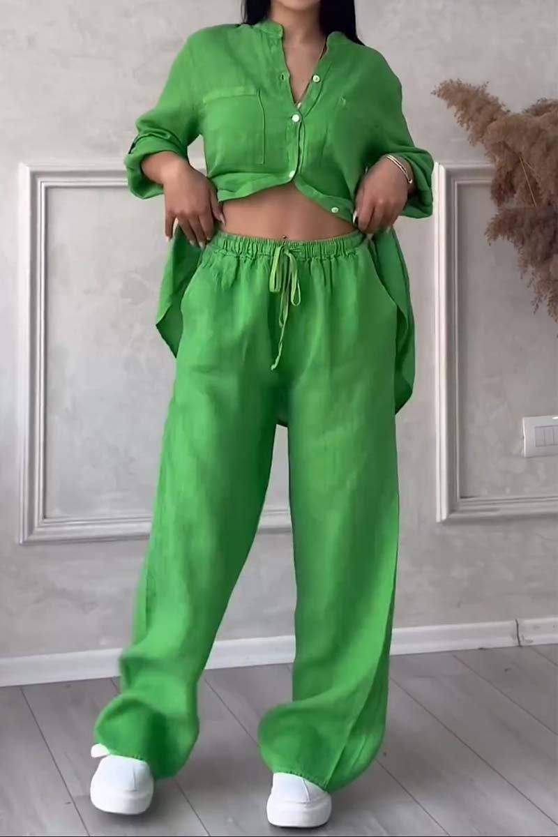 Ensemble pantalon en coton et lin décontracté Lara